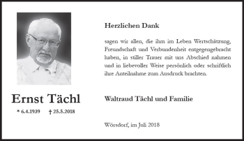 Traueranzeige von Ernst Tächl von vrm-trauer