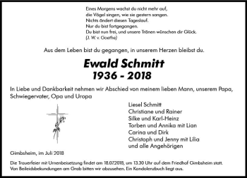 Traueranzeige von Ewald Schmitt von vrm-trauer