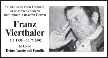 Traueranzeige von Franz Vierthaler von vrm-trauer