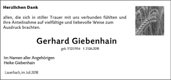 Traueranzeige von Gerhard Giebenhain von vrm-trauer