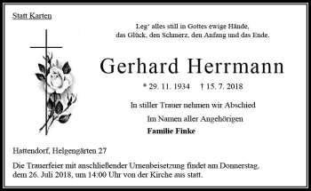 Traueranzeige von Gerhard Herrmann von VRM Trauer
