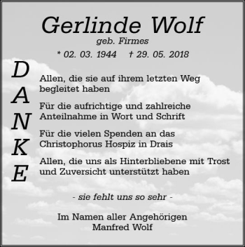 Traueranzeige von Gerlinde Wolf von vrm-trauer