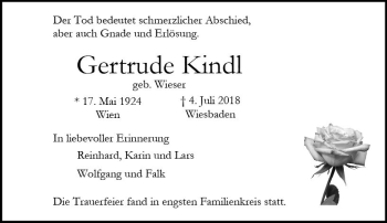 Traueranzeige von Gertrude Kindl von vrm-trauer