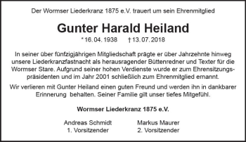Traueranzeige von Gunter Harald Heiland von vrm-trauer