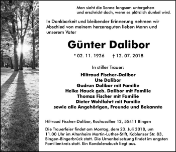 Traueranzeige von Günter Dalibor von vrm-trauer