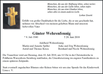 Traueranzeige von Günter Wehrenfennig von  Gießener Anzeiger