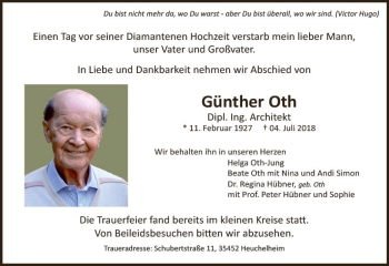 Traueranzeige von Günther Oth von  Gießener Anzeiger