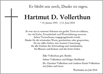 Traueranzeige von Hartmut D. Vollerthun von vrm-trauer