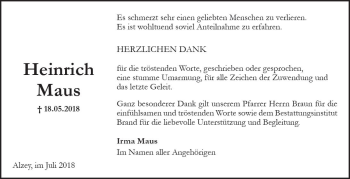 Traueranzeige von Heinrich Maus von vrm-trauer