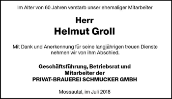 Traueranzeige von Helmut Groll von vrm-trauer