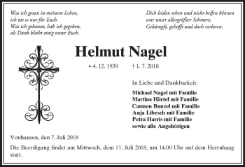 Traueranzeige von Helmut Nagel von  Kreisanzeiger