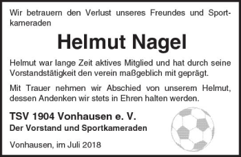 Traueranzeige von Helmut Nagel von  Kreisanzeiger