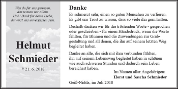 Traueranzeige von Helmut Schmieder von  Kreisanzeiger