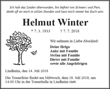 Traueranzeige von Helmut Winter von  Kreisanzeiger
