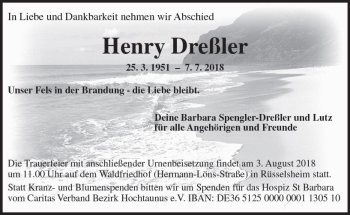 Traueranzeige von Henry Dreßler von vrm-trauer