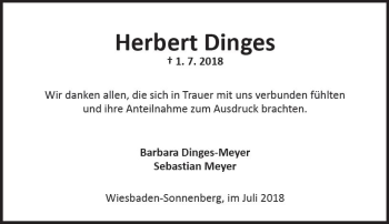 Traueranzeige von Herbert Dinges von vrm-trauer