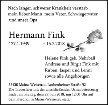 Traueranzeige von Hermann Fink von vrm-trauer