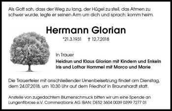 Traueranzeige von Hermann Glorian von vrm-trauer