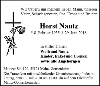 Traueranzeige von Horst Nautz von vrm-trauer