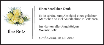 Traueranzeige von Ilse Betz von vrm-trauer