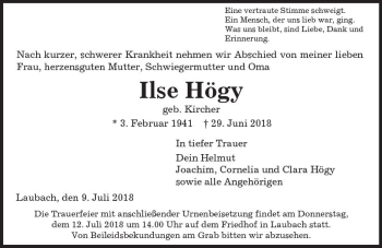 Traueranzeige von Ilse Högy von  Gießener Anzeiger