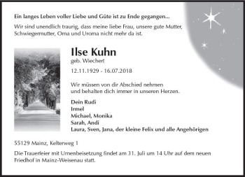 Traueranzeige von Ilse Kuhn von vrm-trauer