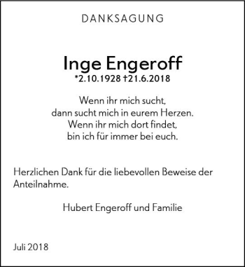Traueranzeige von Inge Engeroff von vrm-trauer