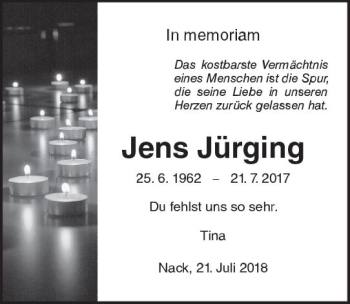Traueranzeige von Jens Jürging von vrm-trauer