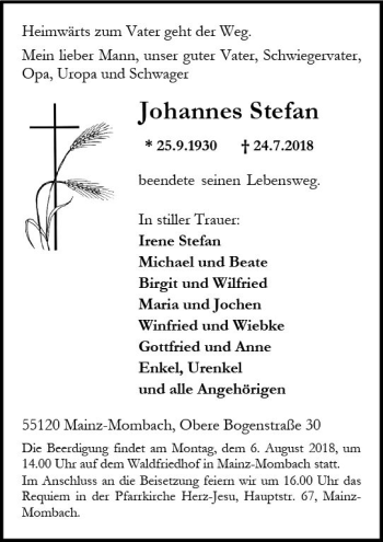 Traueranzeige von Joahnnes Stefan von vrm-trauer