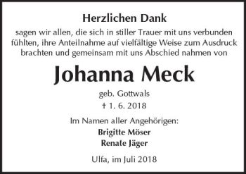 Traueranzeige von Johanna Meck von  Kreisanzeiger