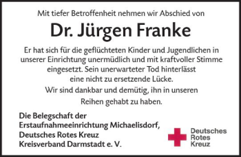 Traueranzeige von Jürgen Franke von vrm-trauer