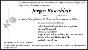 Traueranzeige von Jürgen Rosenblath von vrm-trauer