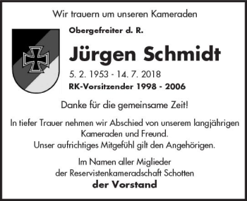 Traueranzeige von Jürgen Schmidt von  Kreisanzeiger