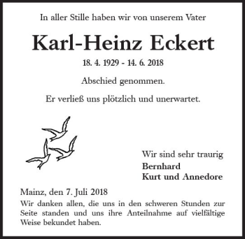 Traueranzeige von Karl-Heinz Eckert von vrm-trauer