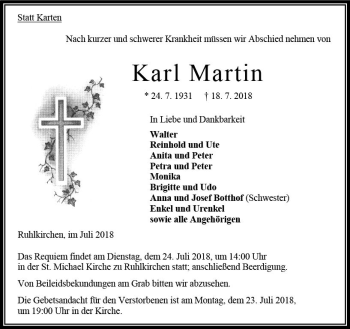 Traueranzeige von Karl Martin von VRM Trauer