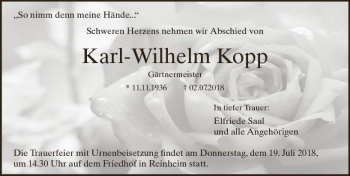 Traueranzeige von Karl-Wilhelm Kopp von vrm-trauer