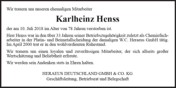 Traueranzeige von Karlheinz Henss von vrm-trauer