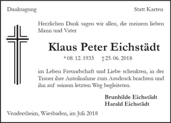 Traueranzeige von Klaus Peter Eichstädt von vrm-trauer