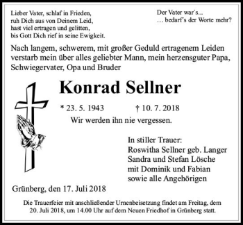 Traueranzeige von Konrad Sellner von  Gießener Anzeiger