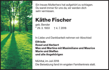 Traueranzeige von Käthe Fischer von vrm-trauer