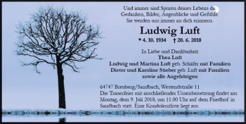 Traueranzeige von Ludwig Luft von vrm-trauer