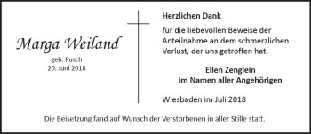 Traueranzeige von Marga Weiland von vrm-trauer