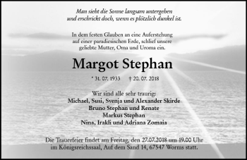 Traueranzeige von Margot Stephan von vrm-trauer