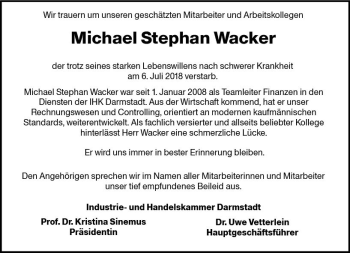 Traueranzeige von Michael Stephan Wacker von vrm-trauer