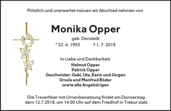 Traueranzeige von Monika Opper von vrm-trauer