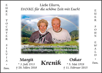 Traueranzeige von Oskar Krenik von  Camberger Anzeiger