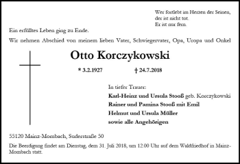 Traueranzeige von Otto Korczykowski von vrm-trauer