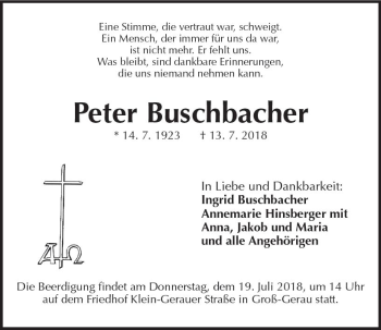 Traueranzeige von Peter Buschbacher von vrm-trauer