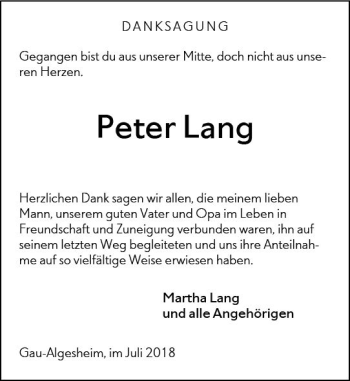Traueranzeige von Peter Lang von vrm-trauer