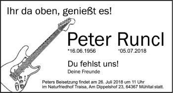 Traueranzeige von Peter Runcl von vrm-trauer